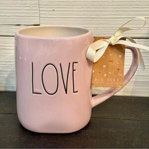 Rae Dunn Artisan Collection Pink Ceramic LOVE Coffee‎ Mug With Heart Handle NEW